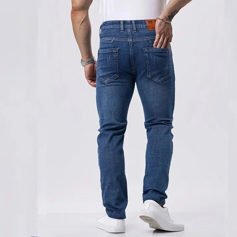 Spring Autumn Business Men Jeans Casual Straight Stretch Fashion Classic Black Sky Blue Grey Work Denim Trousers Brand Clothing.