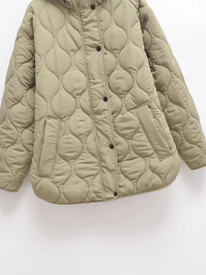 Women Loose Warm Adjustable Hood Overcoat Long Sleeves Single Breasted Side Vents At Hem Pocket Jacket Spring New Chic Coat.