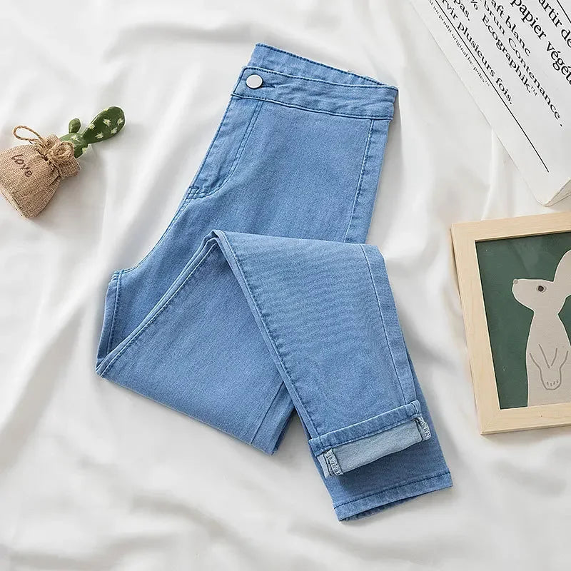 High Waist Slim Fit Stretchy Denim Pants Retro Butt Enhancing Cuff Jeans Black Pencil Pants Fashionable Elastic Trousers.