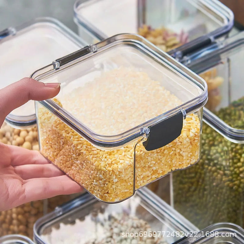 Transparent Storage Box Rectangular Stackable Food Grade Sealed Tank Seasoning Bottle Square Moisture-proof Storage Box Kitchen.