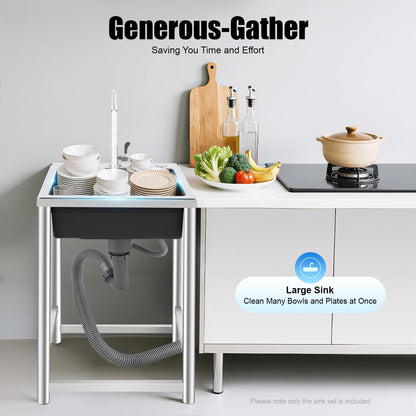 Freistehendes Einzelwaschbecken, Edelstahlspüle mit Wasserhahn, 45 * 40 * 22 cm kommerzielles Küchenspülbecken