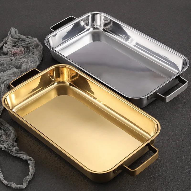 grilled fish plate household induction cooker rectangular Korean multi-functional barbecue plate golden commercial tray.
