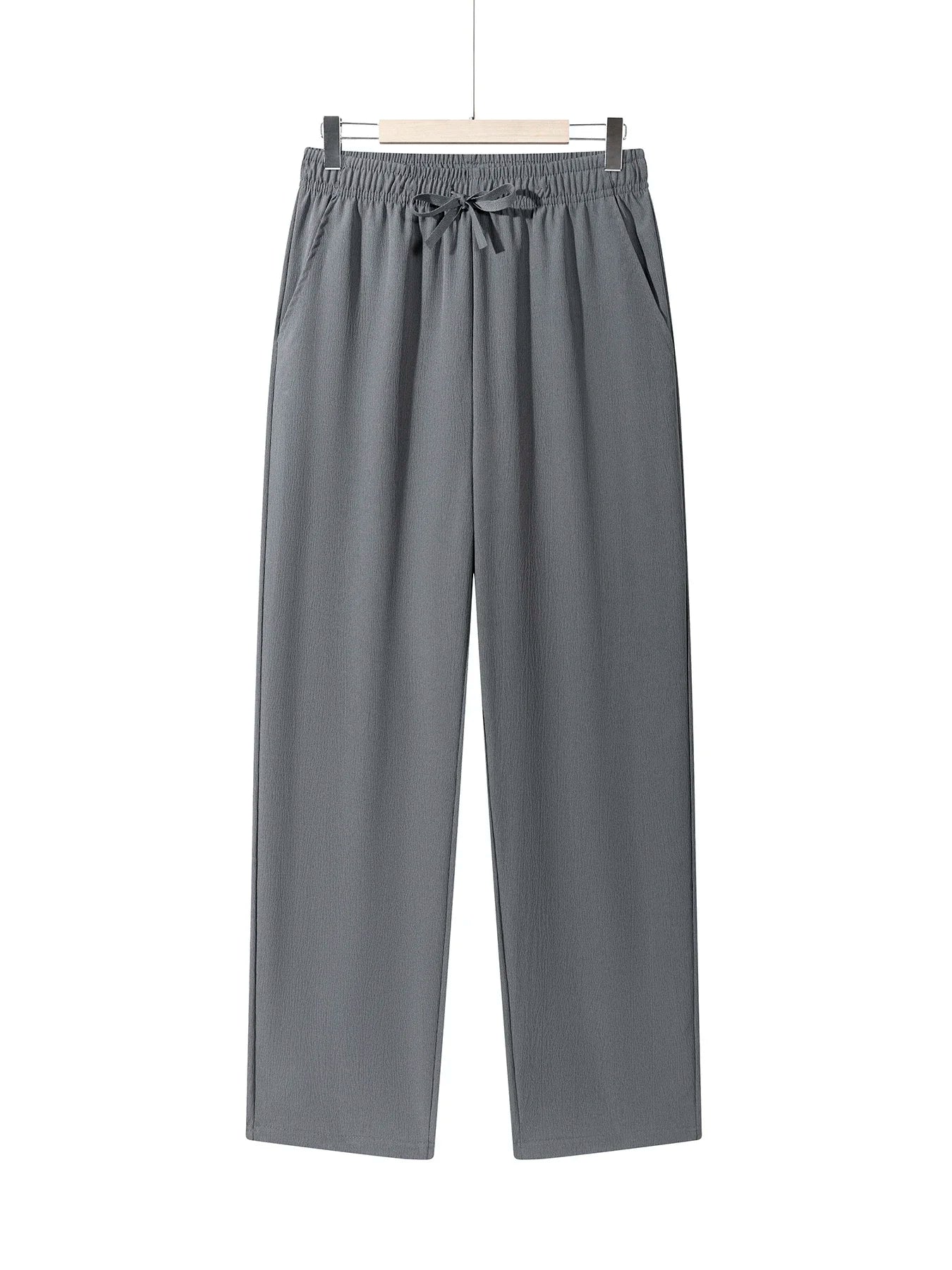 Summer Men's Straight Trousers Casual Solid Color Breathable Drawstring Long Pants Sweatpants Streetwear Men Baggy Pants