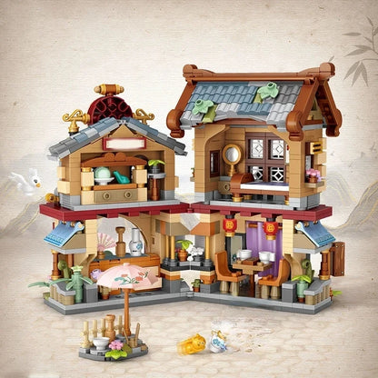 Street View Series Building blocks Izakaya Shaved Ice Shop Takoyaki Shop Coffee shop Panda Tea House model children's gift