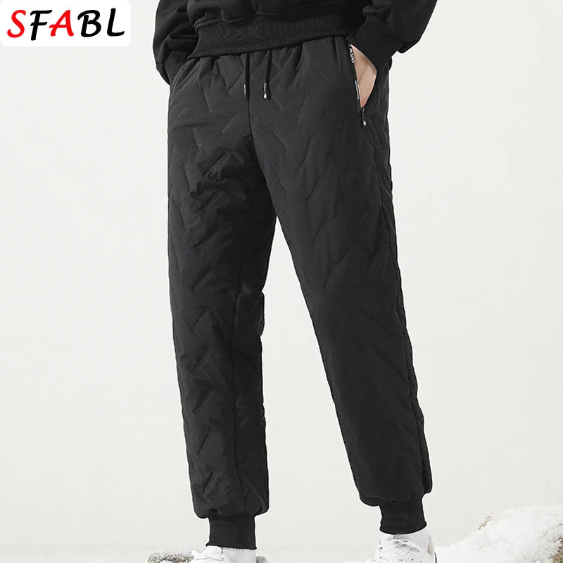 New Fleece Warm Winter Men's Pants Casual Thicken Joggers Pants for Men Thermal Padded Trousers Black Sweatpants Men Waterproof.