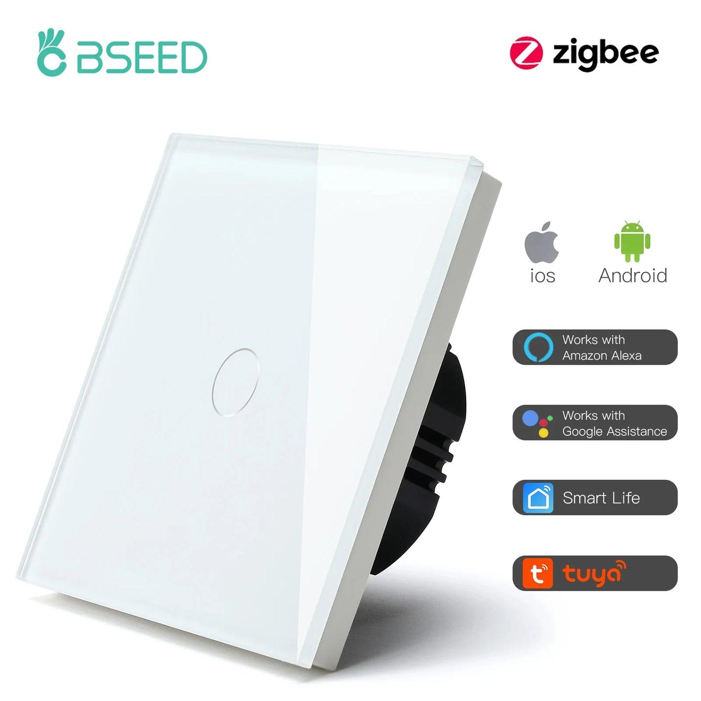 BSEED Zigbee 1/2/3Gang Touch Schalter Smart Wand Licht Schalter Tuya Google Smart Leben Alexa App Steuerung glas Panel Keine Neutral