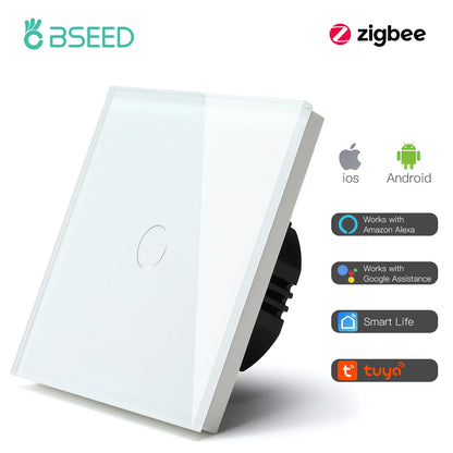 BSEED Zigbee 1/2/3Gang Touch Schalter Smart Wand Licht Schalter Tuya Google Smart Leben Alexa App Steuerung glas Panel Keine Neutral