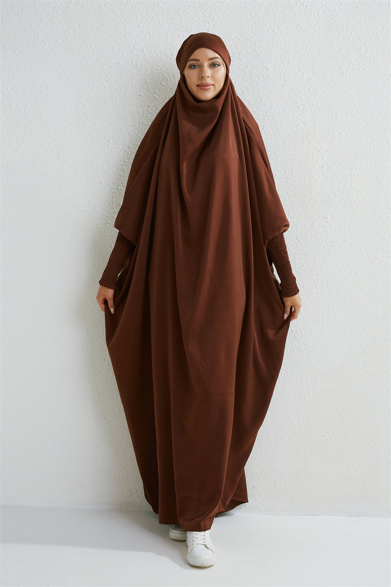 Muslimische Abaya mit Kapuze, Smockärmel, einteiliges Gebetskleid, Damen, Jilbab, islamische Kleidung, Dubai, Saudi-Arabien, schwarze Robe, türkische Bescheidenheit.