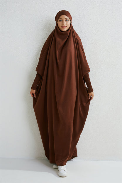 Muslimische Abaya mit Kapuze, Smockärmel, einteiliges Gebetskleid, Damen, Jilbab, islamische Kleidung, Dubai, Saudi-Arabien, schwarze Robe, türkische Bescheidenheit.