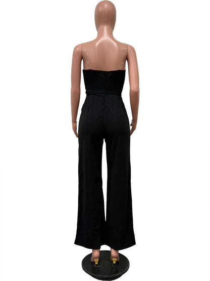 CM.YAYA Women Wide Leg Strapless V-neck Sleeveless Jumpsuits 2025 Summer OL Beach Night Club Party Street One Piece Suit Romper