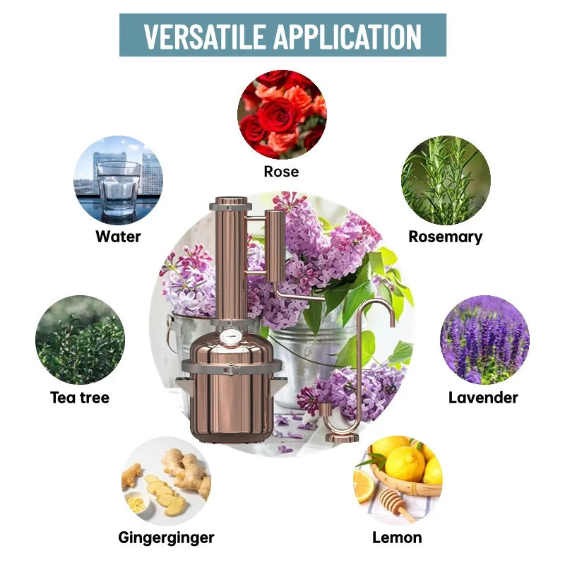 HOOLOO 8L Copper Distiller Essential Oil Hydrosol Still Home Distiller Direct Fire Hea Equipment DIY from Herbs Plants & Flowers.