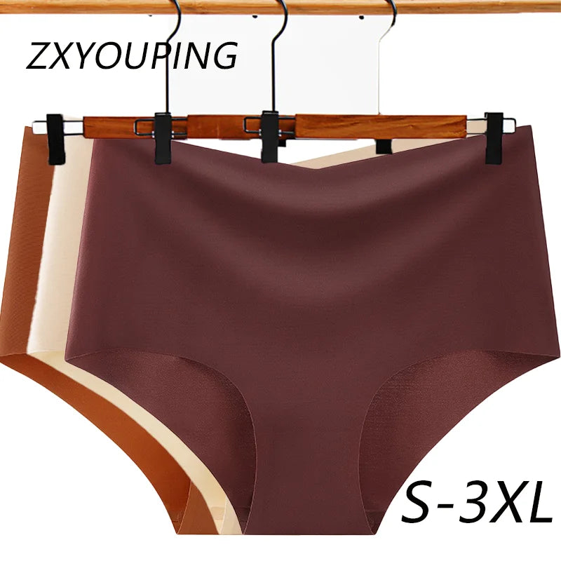 3PCS SET High Waist Panties Ice Silk Seamless Panty for Women Plus Size Sexy Comfortable Breathable Underwear S-3XL.