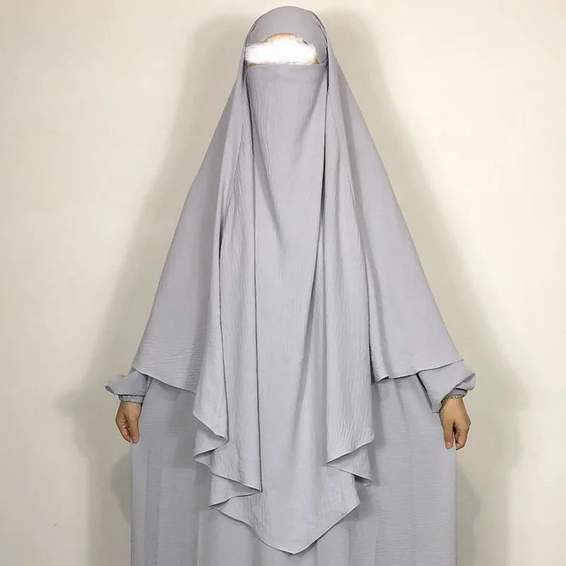 New One Layer Jazz Crepe Diamond Khimar High Quality Muslim EID Ramadan Islamic Clothing Tie Back Prayer Hijab Dropshipping.