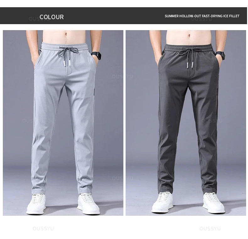 OUSSYU Brand New Spring Summer Men's Casual Pants Slim Pant Straight Thin Trousers Male Fashion Stretch Khaki Jogging 28-38.