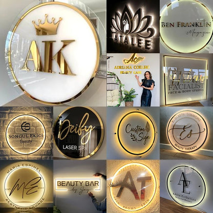 Custom Acrylic Business Sign LED Round Business Neon Lights Logo Sign Plaque Neon Circle Name 3D Company Shop Wall Art.