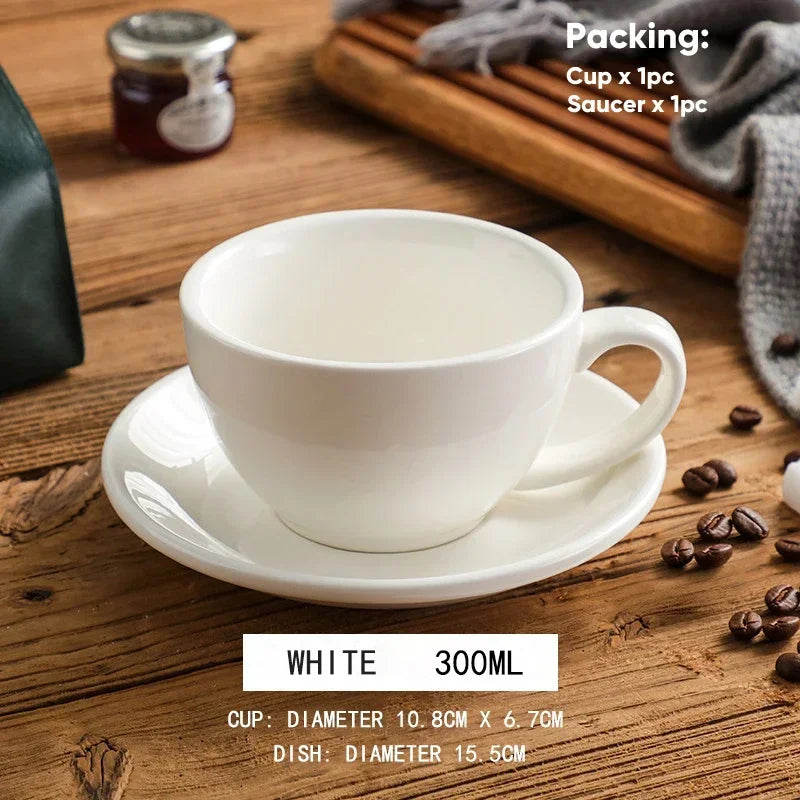 300ml Ceramic Coffee Cup and Saucer Set Pottery Latte Cups Breakfast Milk Mug Afternoon Teacup Porcelain Water Mugs Wholesale