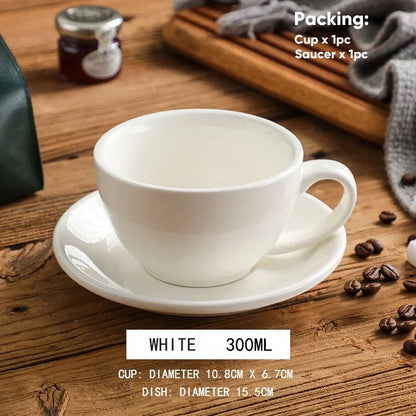 300ml Ceramic Coffee Cup and Saucer Set Pottery Latte Cups Breakfast Milk Mug Afternoon Teacup Porcelain Water Mugs Wholesale