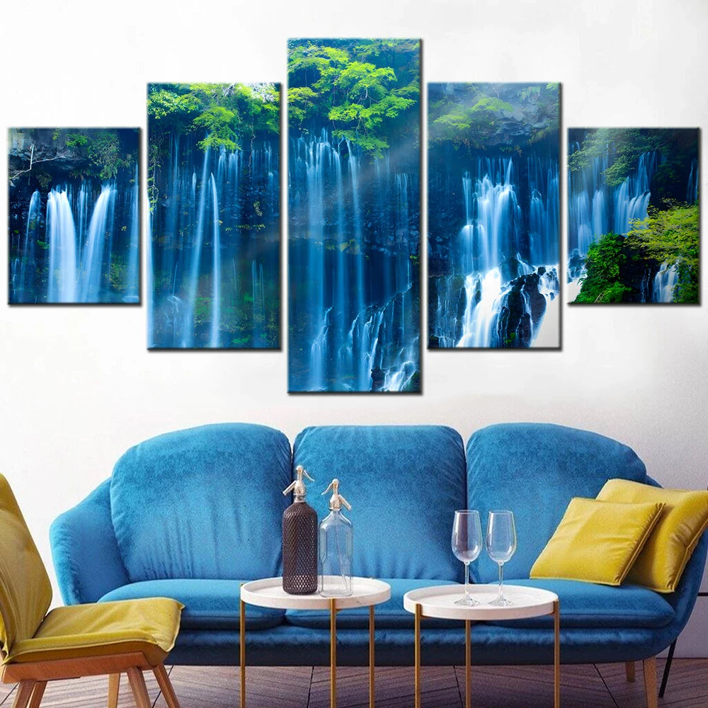 5-Piece HD Printed Canvas Wall Art Forest Scenery Nature Falls Interior Decor Modular Painting for Teenager Room.