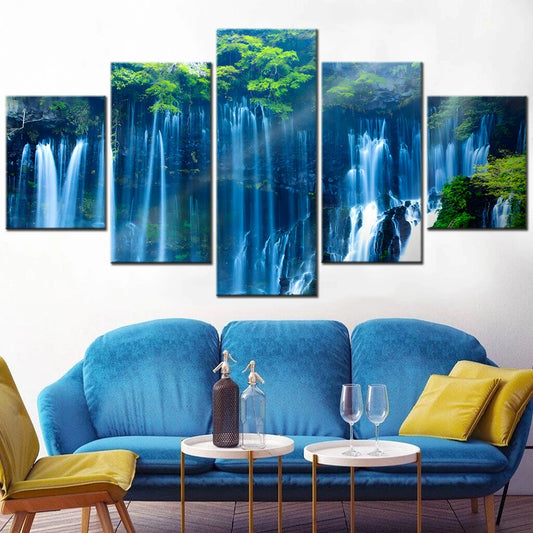 5-Piece HD Printed Canvas Wall Art Forest Scenery Nature Falls Interior Decor Modular Painting for Teenager Room.