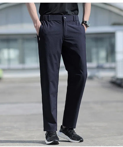 Ice Silk Men's Summer Pants Elastic Waist Straight Leg Trouser Male Quick Dry Big Size Large Plus Stretch 6XL 7XL Work Outdoor