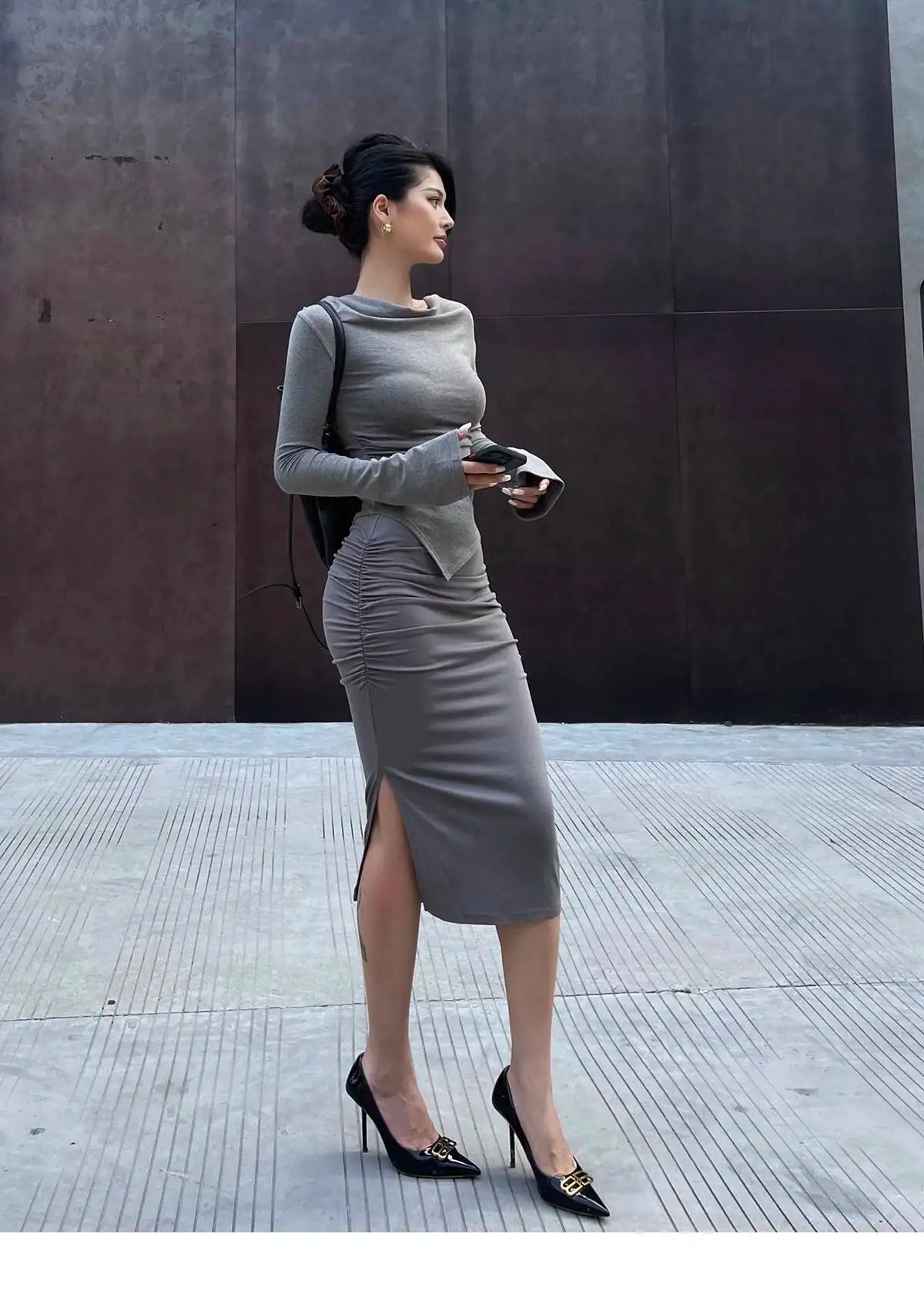 New Spicy Girl One Shoulder Trumpet Long Sleeve T-shirt Female Autumn Slim Sweet Fashion Korean Women Tees Sweet 2025 New 91NV.