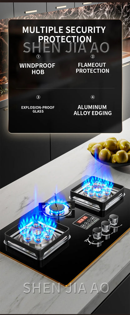 7.2KW Gas Stove Household Three Stove Timing Table Embedded Dual-purpose Natural Gas Liquefied Gas Fire Stove Gas Stove.