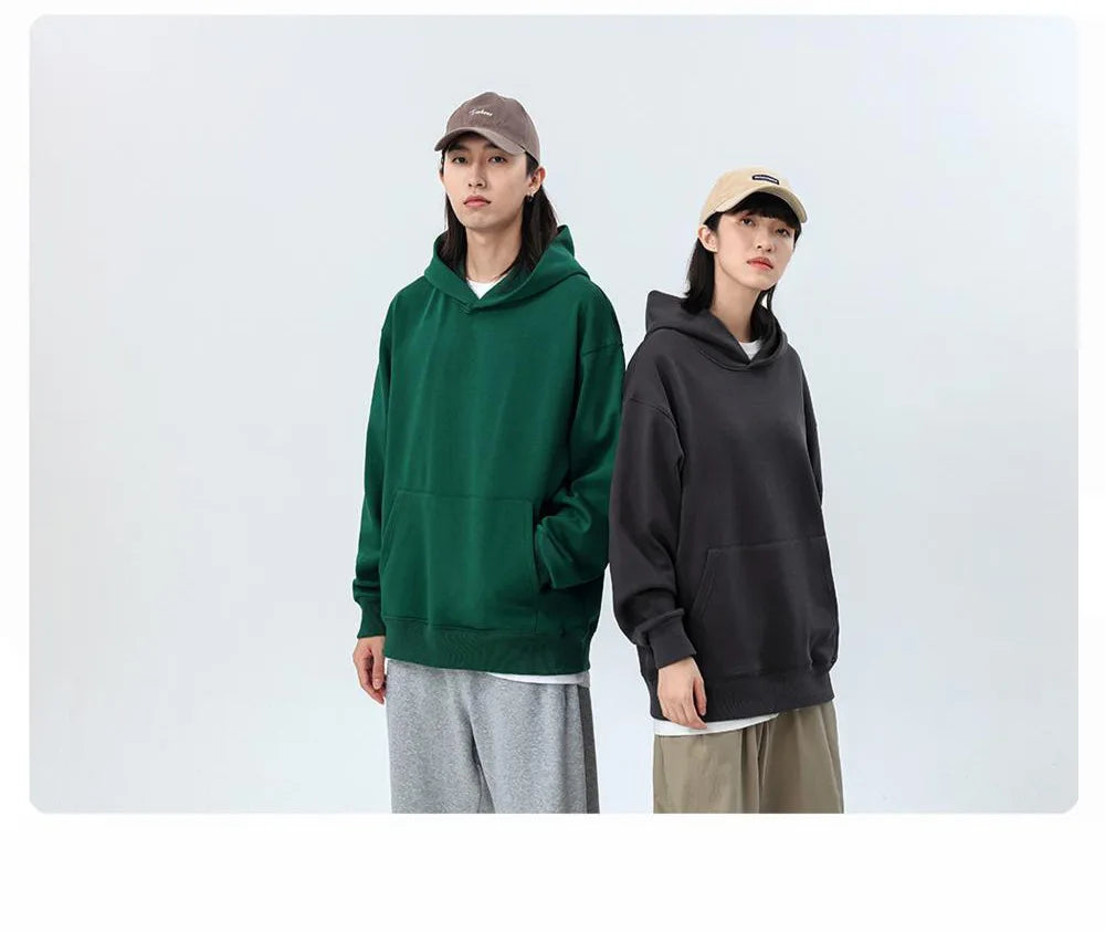 16.9oz 480gsm Heavy Weight Cotton Plus Velvet Hooded Sweater Men Thickened Tight Polar Fleece Pullover Hoodie Women Sweatshirt.