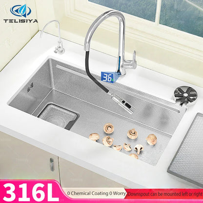316L Stainless Steels Kitchen Sink Scratch and Grease Resistant Large Single Slot Household Left Right Mount Undermount Basin