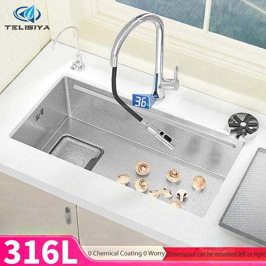 316L Stainless Steels Kitchen Sink Scratch and Grease Resistant Large Single Slot Household Left Right Mount Undermount Basin
