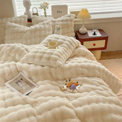 Luxury Faux Rabbit Fur Velvet Fleece Plush Soft Warm Bedding Set Super Comfortable Duvet Cover Set Blanket Bed Sheet Pillowcases.