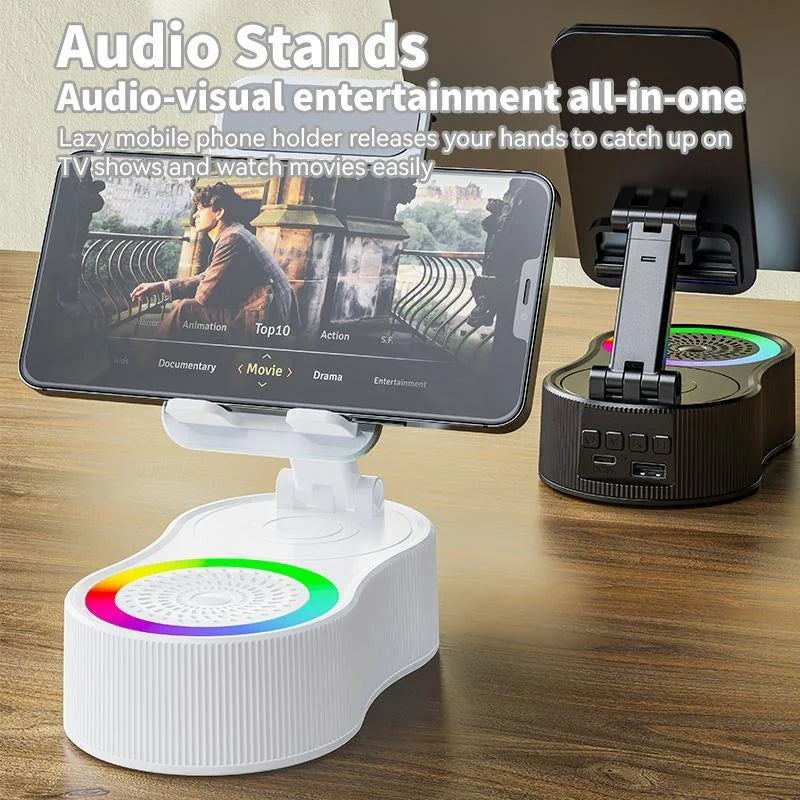 New Cell Phone Holder Stand With LDE Light Bluetooth Speaker Adjustable Tablet Bracket Support Portable Wireless Loudspeaker.