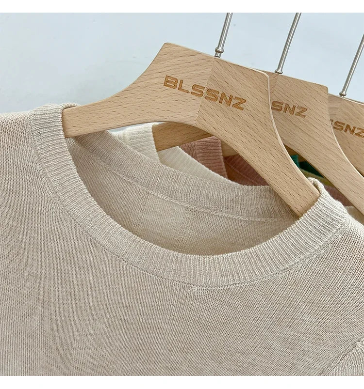 Spring  Basic O-Neck Slim T-Shirt Women Solid Multi Color All-Match Trend Casual Top Screw Knit Long Sleeve Elastic Office Lady.