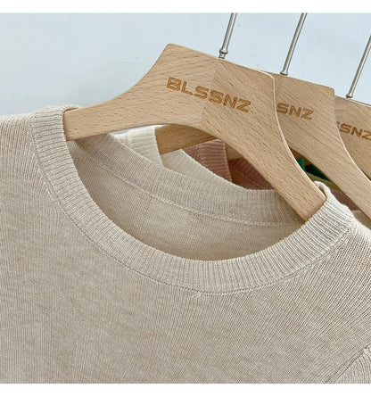 Spring  Basic O-Neck Slim T-Shirt Women Solid Multi Color All-Match Trend Casual Top Screw Knit Long Sleeve Elastic Office Lady.