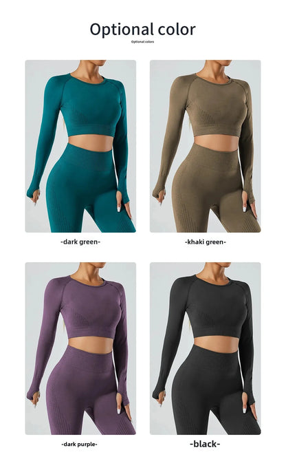 Seamless Cross-Border Running Sports Top Breathable Fitness Jacket Training Quick-Dry Outerwear Long Sleeve Yoga Wear For Women.