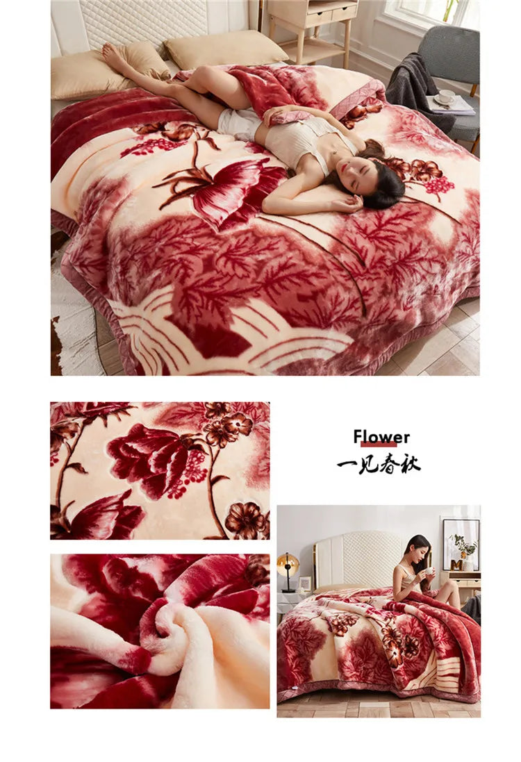 Double-layer Thick Plush Blanket Warm Skin Friendly in Winter Quilt Multiple Non Shedding Prints High Quality Bedding Article