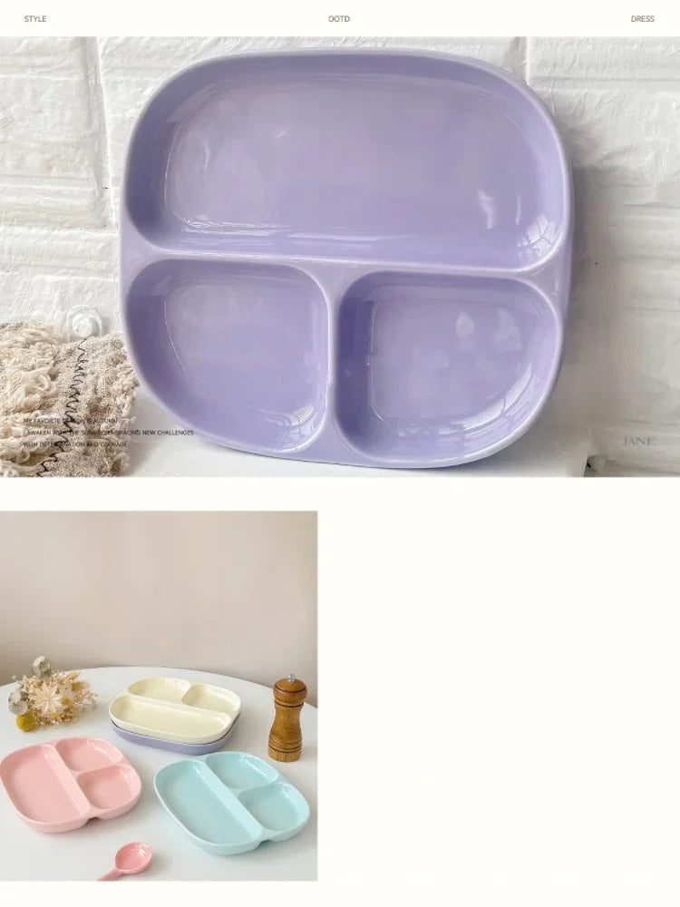 3Grid Plates for Food Dinner Plates Dinnerware Dining Compartment Plate Serving Dishes Salad Kitchen Eco-friendly Tableware.