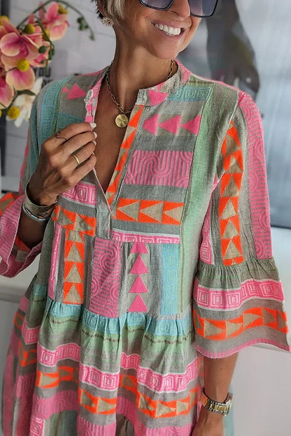 Frauen kleider V-Ausschnitt Dreiviertel ärmel Pullover Kleid Druck Blumen Vestidos knielang locker sitzen lässig 2023 Herbst.