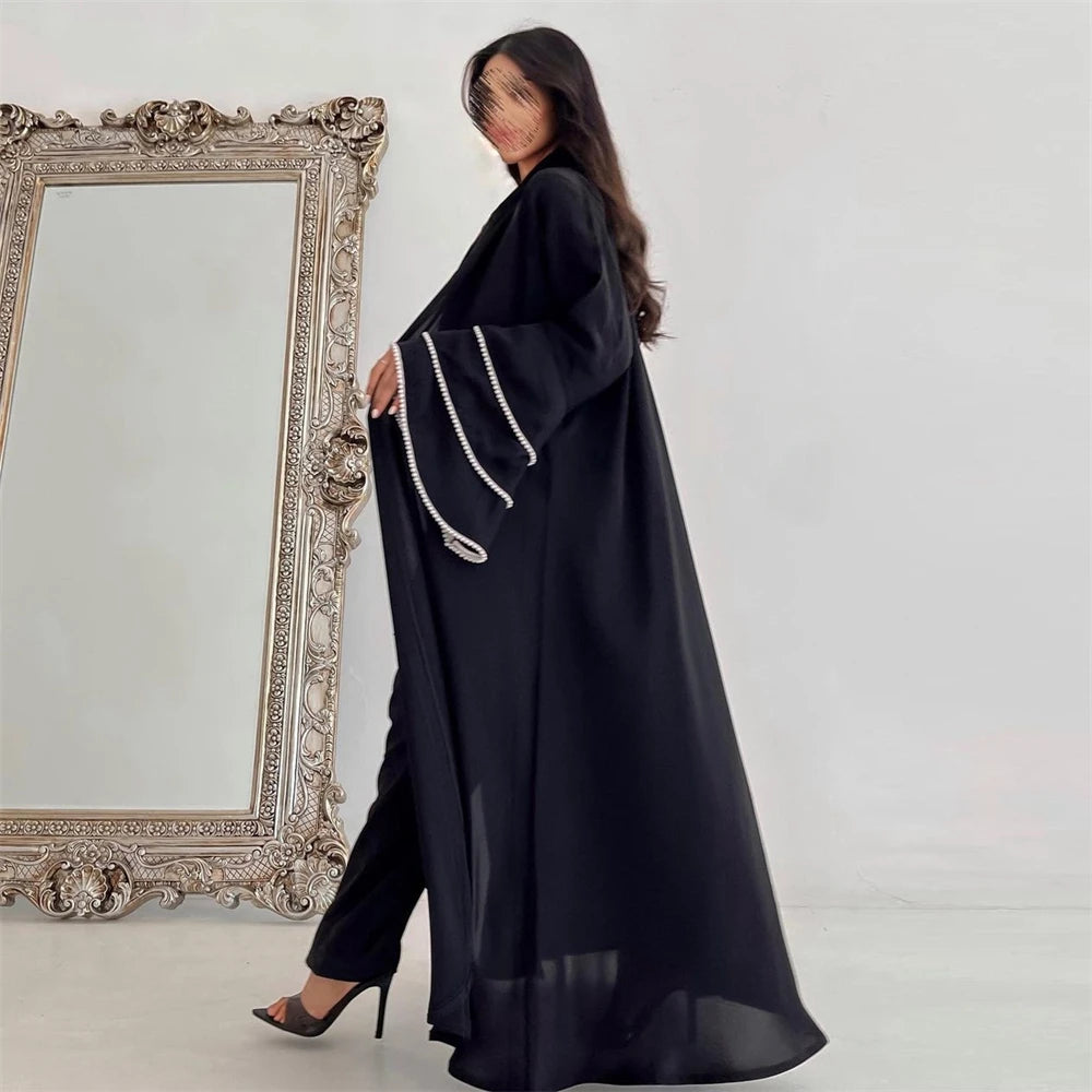 Eid Black Open Kimono Abaya Dubai Luxury 2024 Palestine Muslim African Dresses For Women Kaftan Dress Islam Robe Femme Musulmane.