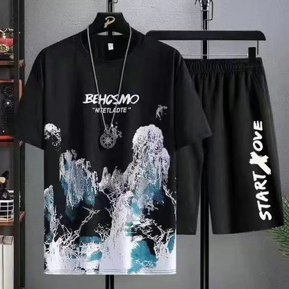 2024 Summer leisure Men set Manga Graffiti Tees T-shirt+shorts 2-piece Comfortable and breathable for men Top Print Tshirts sets.