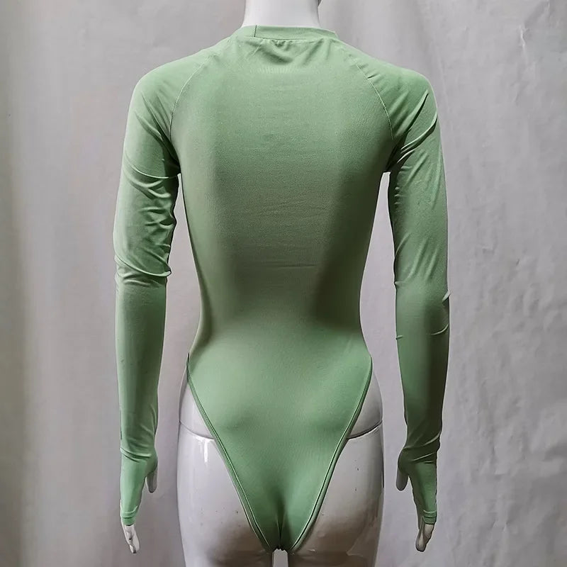 Women High Waist Jumpsuit Sexy Long Sleeve Bodysuit Club Top Goth Clothing Mock Neck Solid Costume Streetwear Party Body Outfit.