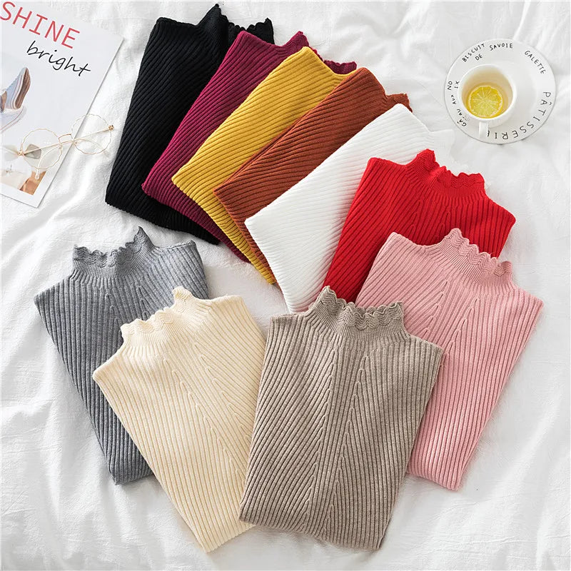 2026 weibliche Dünne Koreanische Strickwaren Tops Herbst Winter Pullover Frauen Hohl-out Pullover Langarm Rollkragenpullover.