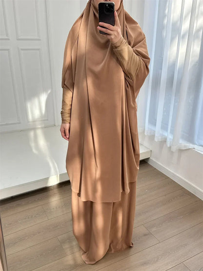 Autumn 2 Pcs Set Ramadan Eid Modest  Abaya Women Muslim Dress Hijab Kaftan Robe Femme Musulmane Islam Clothing Caftan Kebaya.