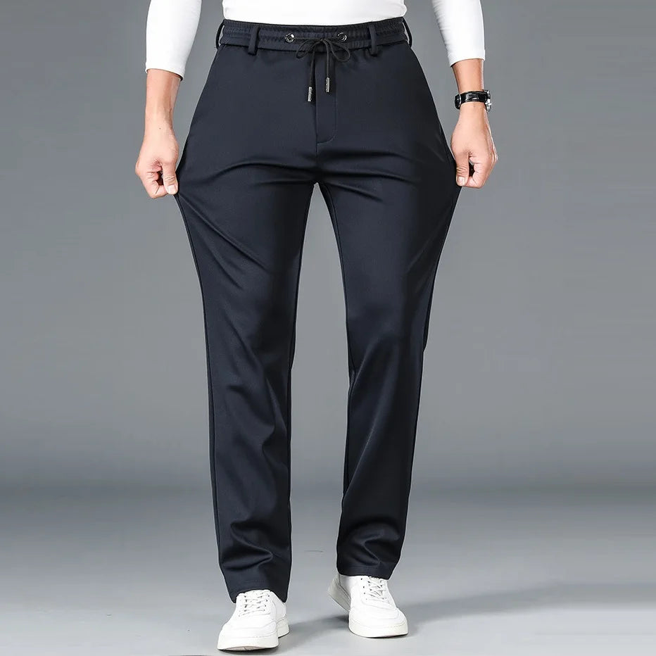 10XL Big Size Men's Summer Casual Pants Straight Fit Elastic Waist Trouser Male Classic Office Plus Large Stretch Zipper Pocket.