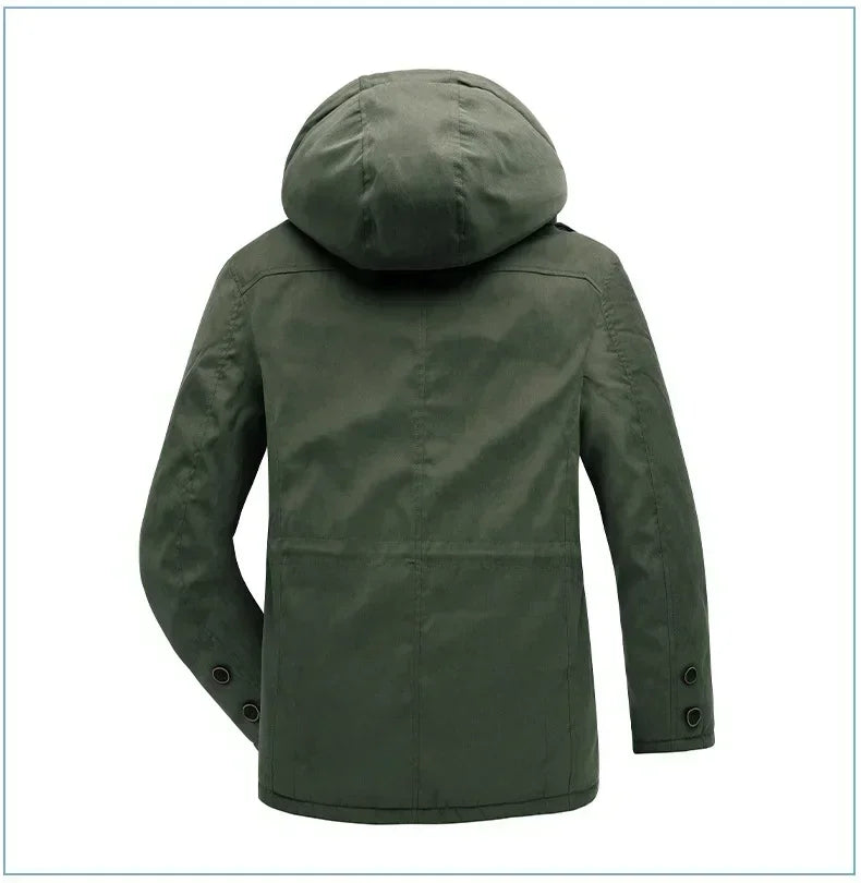 Men's Jacket WINTER USA SIZE Large SIZE Lamb Fleece JACKETS Hooded Cotton Thickened Multi Pocket Casual Mid length Coat.