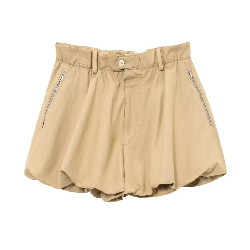 ETJ's Spring 2025 new women's ZW series, elegant and romantic style, high-waisted casual shorts with a ball cut.