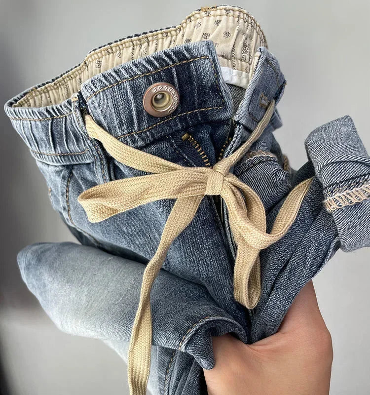 Spring Summer Trendy Men's Jeans Elastic Waist Slimming Harem Pants Smooths Your Silhouette Waist Slim Fit Denim Trousers.