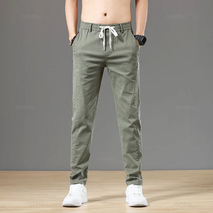 Autumn Cottom Men's Pants Fashion Classic Drawstring Elastic Waist Jogging Stretch Casual Grey Cargo Trousers Male 28-38
