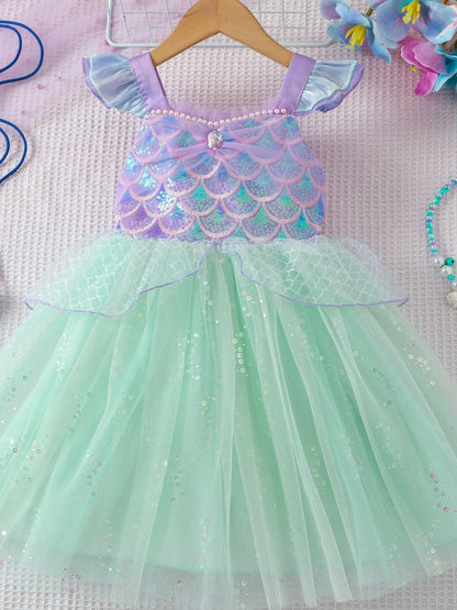 Mädchen Prinzessin Kleider Meerjungfrau Motto Party Sling Mesh Rock Pailletten Leistung Kostüm Geburtstag Kinder Kleidung Perle Säuglings Kleid