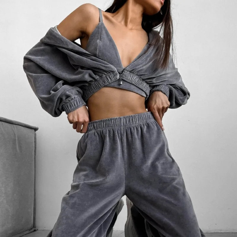 Fall Winter Women's Fashion Hooded Stand Collar Sweatshirt Set Casual Loose Fit Two Piece Streetwear Lounge Gym Ourdoor Outfit