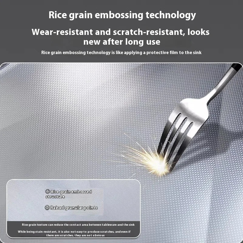 Stainless Steel Kitchen Sink Rice Grain Embossing Scratch and Abrasion Resistant Antifouling Large Single Slot Wash Dish Basin